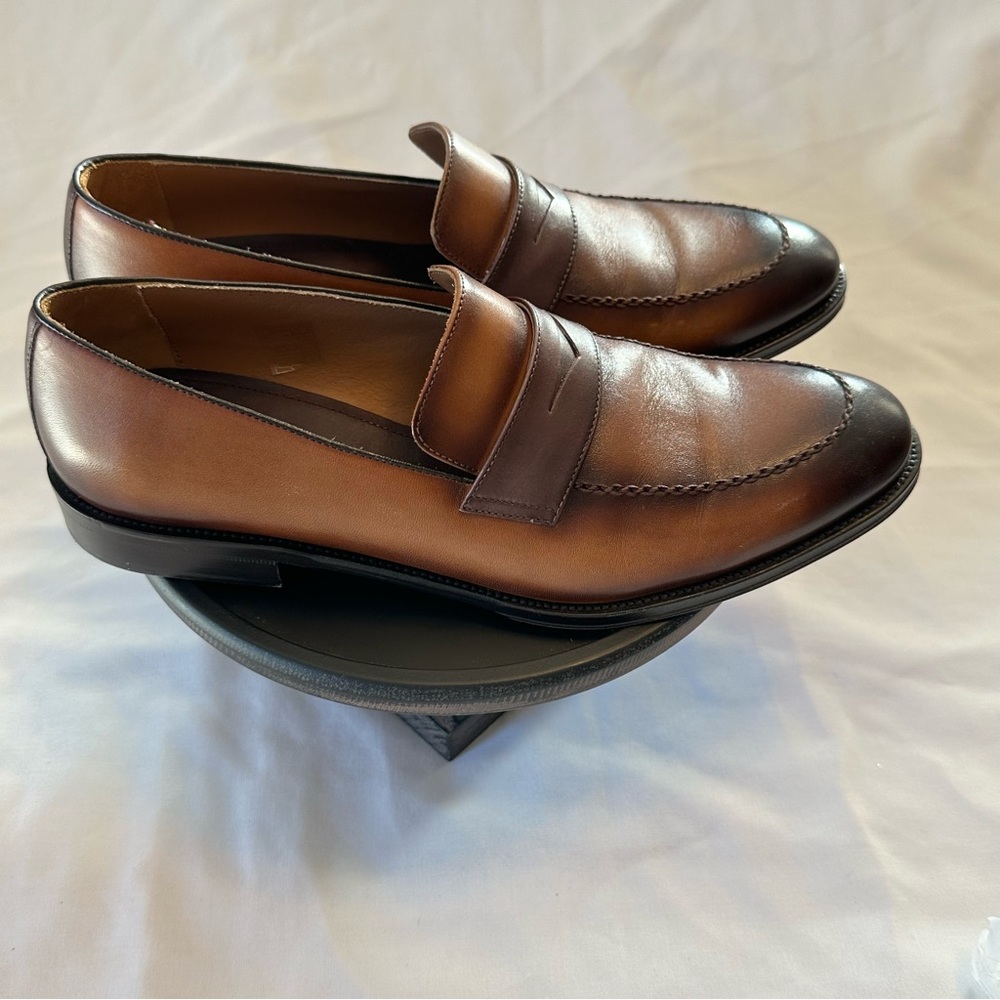 Bruno Magli Arezzo Leather Shoes Mens Size 10 Made In Italy Cognac Brown Leather